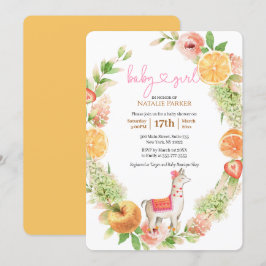 Llama Mama Citrus Floral Greenery Baby Girl Shower Einladung