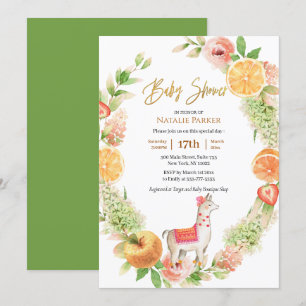 Llama Mama Citrus Floral Greenery Baby Shower Einladung