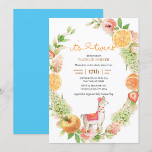 Llama Mama Citrus Greenery Twin Boys Baby Shower Einladung