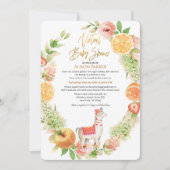 Llama Mama Floral Greenery Virtual Baby Shower Einladung (Vorderseite)
