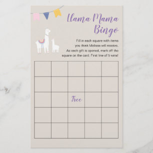 Llama Mama Niedlich Baby Shooter Bingo Game Flyer