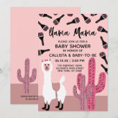 Llama Mama Pink Niedlich Cactus Maraca Baby Shower Einladung (Vorne/Hinten)
