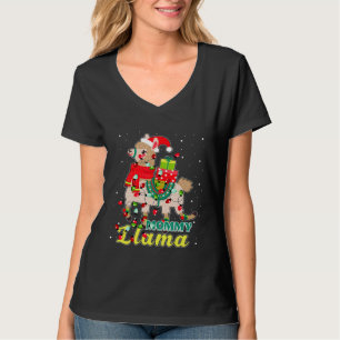 Llama-Mama trägt Santa-Hut Weihnachts-Pyjama-Outfi T-Shirt