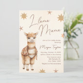 Llama Mama Vintag Beige Kinderdusche Einladung (Stehend Vorderseite)
