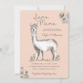 Llama Mamma Watercolor Llama Sketch Babydusche Einladung (Vorderseite)