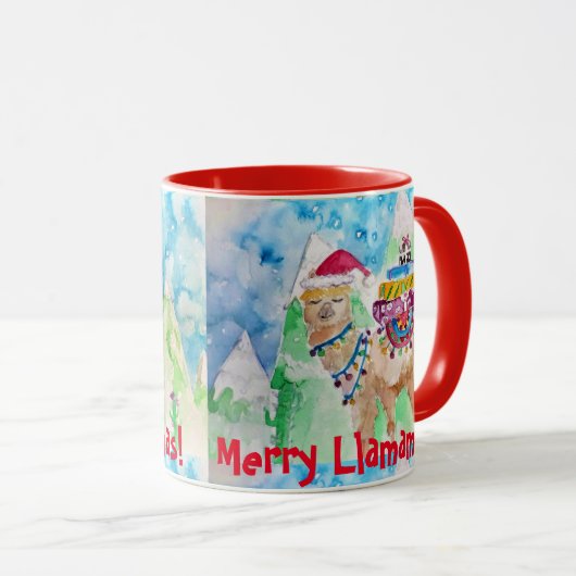 Llama Merry Llamamas Blauer Weihnachtsfest Tasse (VorderseiteRechts)