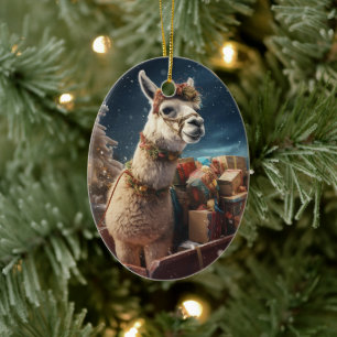 Llama Merry Weihnachtsschmuck, Pet Lover Geschenk Keramik Ornament