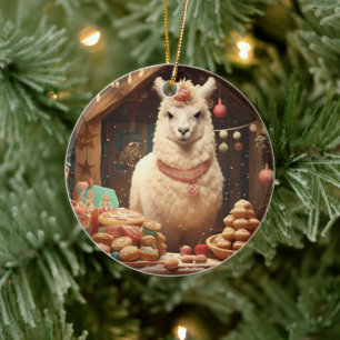 Llama Merry Weihnachtsschmuck, Pet Lover Geschenk Keramik Ornament