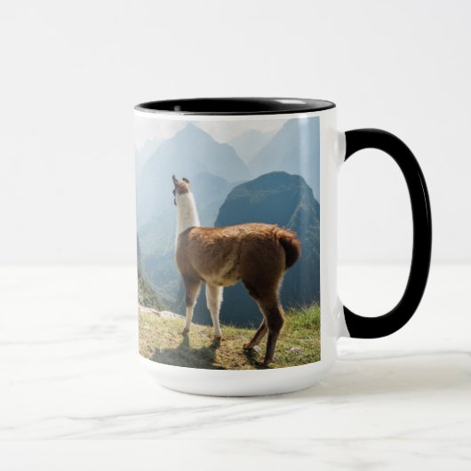 Llama mit Blick auf Ruinen | Machu Picchu, Peru Tasse (Rechts)