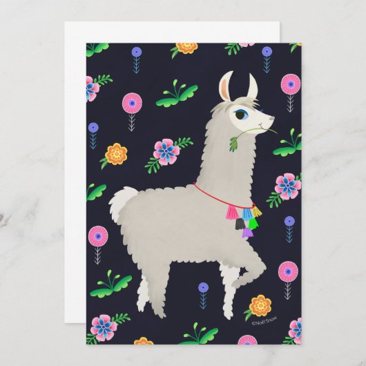 Llama mit Blume DIY Blank Einladung (Vorne/Hinten)