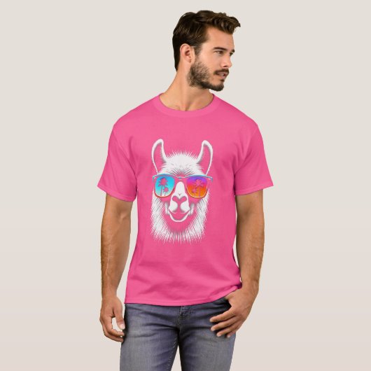 Llama mit Brille Retro-Sonnenbrille T-Shirt (Vorne ganz)