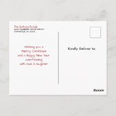 Llama mit einer Weihnachtsmannmütze und Sonnenbril Postkarte (Rückseite)