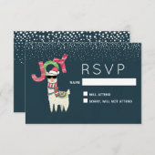 Llama mit einer Weihnachtsmannmütze und Sonnenbril RSVP Karte (Vorne/Hinten)
