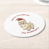 Llama mit Lights Frohe Weihnachtsfeiertage Runder Pappuntersetzer (Angewinkelt)