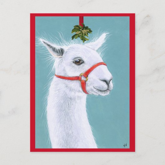 Llama mit Mistletoe Weihnachtspost Postkarte (Vorderseite)