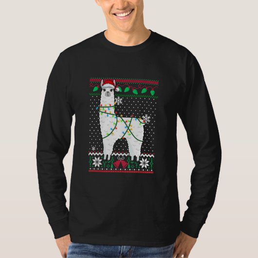 Llama mit Weihnachtslicht Ugus Weihnachtskraut T-Shirt (Vorderseite)