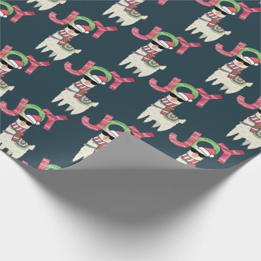 Llama mit Weihnachtsmannmütze und Sonnenbrille Joy Geschenkpapier (Ecke)