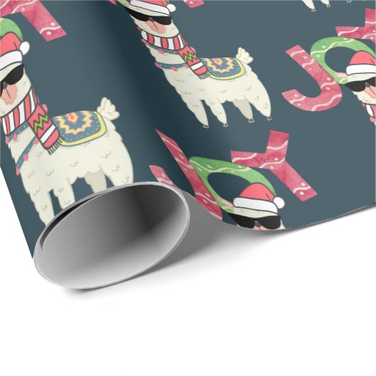 Llama mit Weihnachtsmannmütze und Sonnenbrille Joy Geschenkpapier (Rolleneckpunkt)
