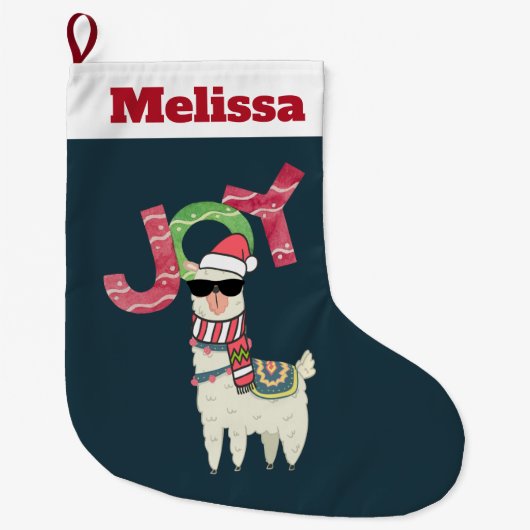 Llama mit Weihnachtsmannmütze und Sonnenbrille Joy Großer Weihnachtsstrumpf (Vorderseite)