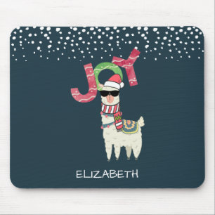 Llama mit Weihnachtsmannmütze und Sonnenbrille Joy Mousepad