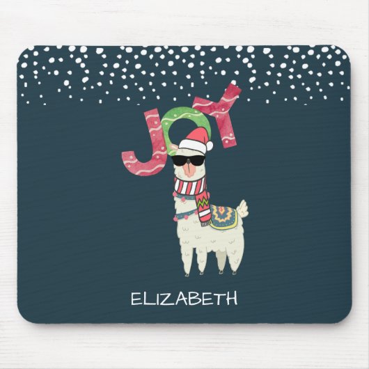 Llama mit Weihnachtsmannmütze und Sonnenbrille Joy Mousepad (Vorne)