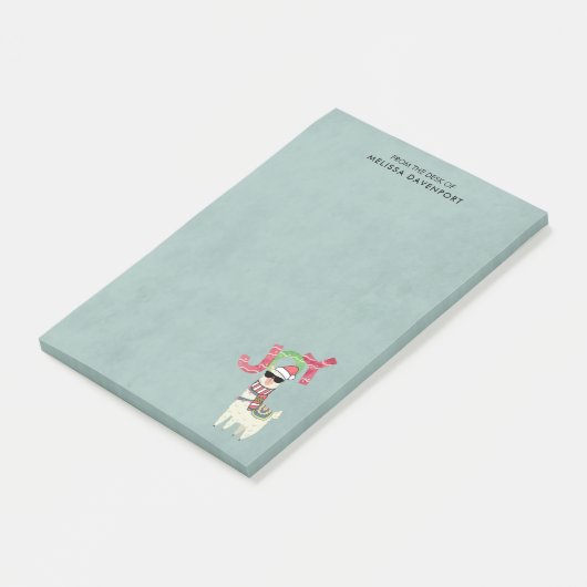 Llama mit Weihnachtsmannmütze und Sonnenbrille Joy Post-it Klebezettel (angewinkelt)