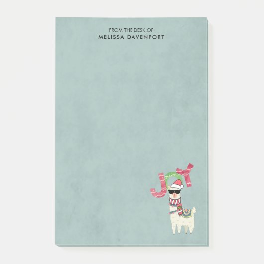 Llama mit Weihnachtsmannmütze und Sonnenbrille Joy Post-it Klebezettel (Vorderseite)