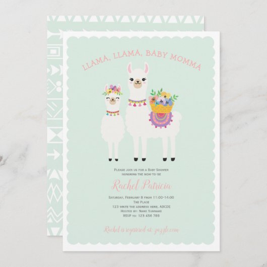 Llama Momma- Niedlich, Baby Girl Shower Einladung (Vorne/Hinten)