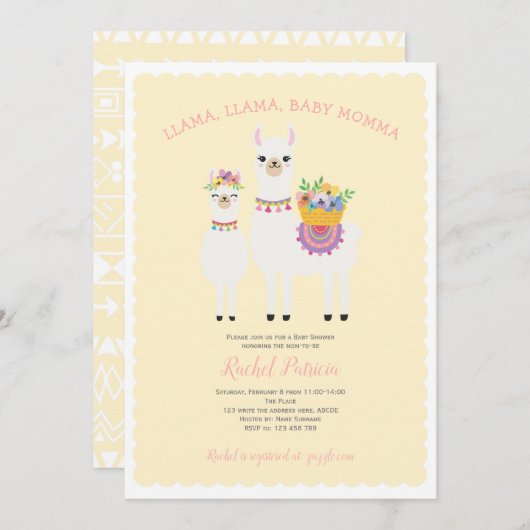 Llama Momma- Niedlich, Baby Girl Shower Einladung (Vorne/Hinten)
