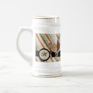 Llama Monogram Vintage-Streifen Stein Bierglas