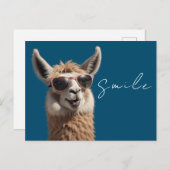 Llama Niedlich Alpaca mit Sonnenbrille Blau Postkarte (Vorne/Hinten)