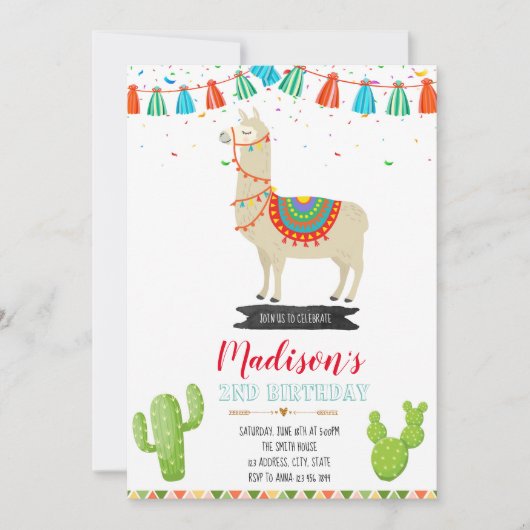 Llama niedliche Party Einladung (Vorderseite)