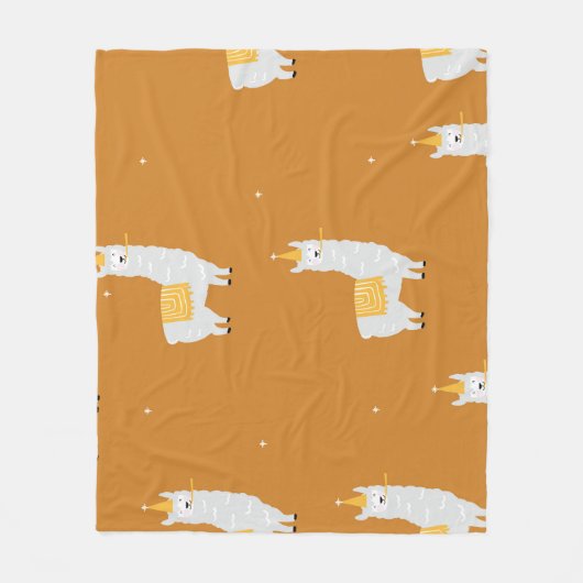 Llama, orange Hintergrund: Geburtstagsmuster. Fleecedecke (Vorderseite)