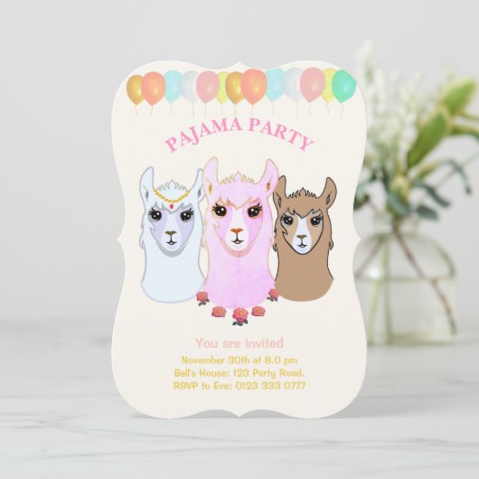 Llama Pajama Party Einladung (Stehend Vorderseite)