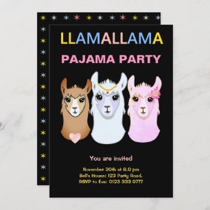 Llama Pajama Party Einladung
