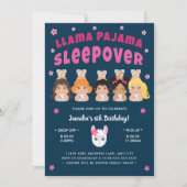 Llama Pajama Sleepover Hot Pink Navy Einladung (Vorderseite)