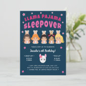 Llama Pajama Sleepover Hot Pink Navy Einladung (Stehend Vorderseite)