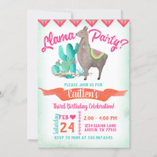 Llama Party Geburtstag Einladung Pink Orange Aqua