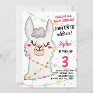 Llama Party Girl Party Animals Llama Fun Geburtsta Einladung