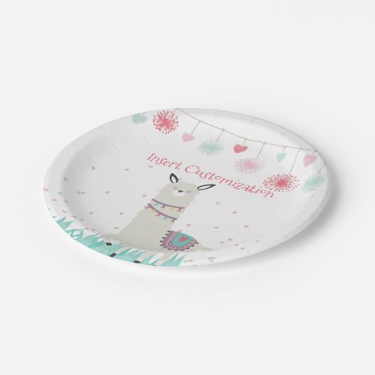 Llama Party Tellers Pappteller (Schrägansicht)