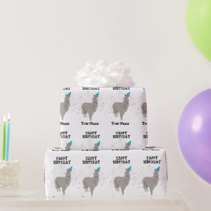 Llama Partying - Tier mit Party-Individuelle Name Geschenkpapier