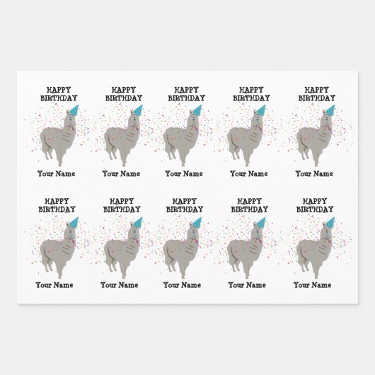 Llama Partying - Tier mit Party-Individuelle Name Geschenkpapier Set (Vorderseite 2)