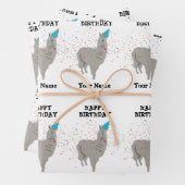 Llama Partying - Tier mit Party-Individuelle Name Geschenkpapier Set (Beispiel)