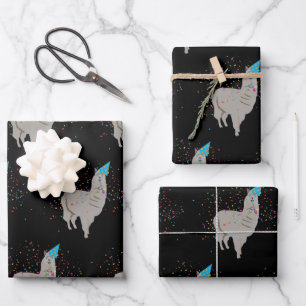 Llama Partying - Tiere mit Party Geschenkpapier Set