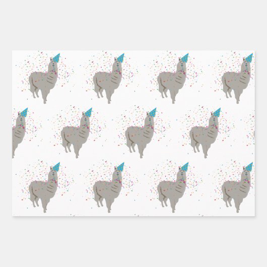 Llama Partying - Tiere mit Party Geschenkpapier Set (Vorderseite 2)