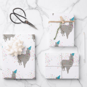 Llama Partying - Tiere mit Party Geschenkpapier Set
