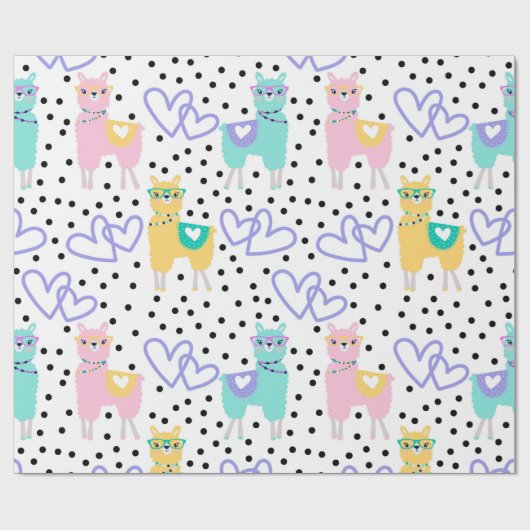 Llama Pastel Lila Liebe Muster Print Wrapping Geschenkpapier (Flach)
