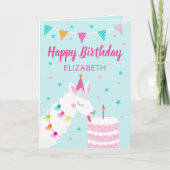Llama Personalisiert Name Aqua Happy Birthday Karte (Vorderseite)