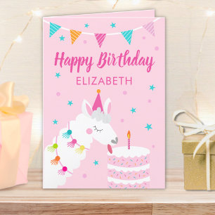 Llama Personalisiert Name Pink Happy Birthday Karte