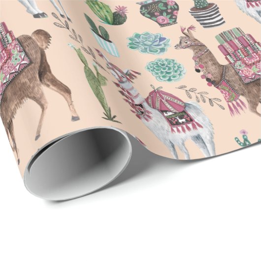 Llama | Pfirsich | Schleifpapier Geschenkpapier (Rolleneckpunkt)